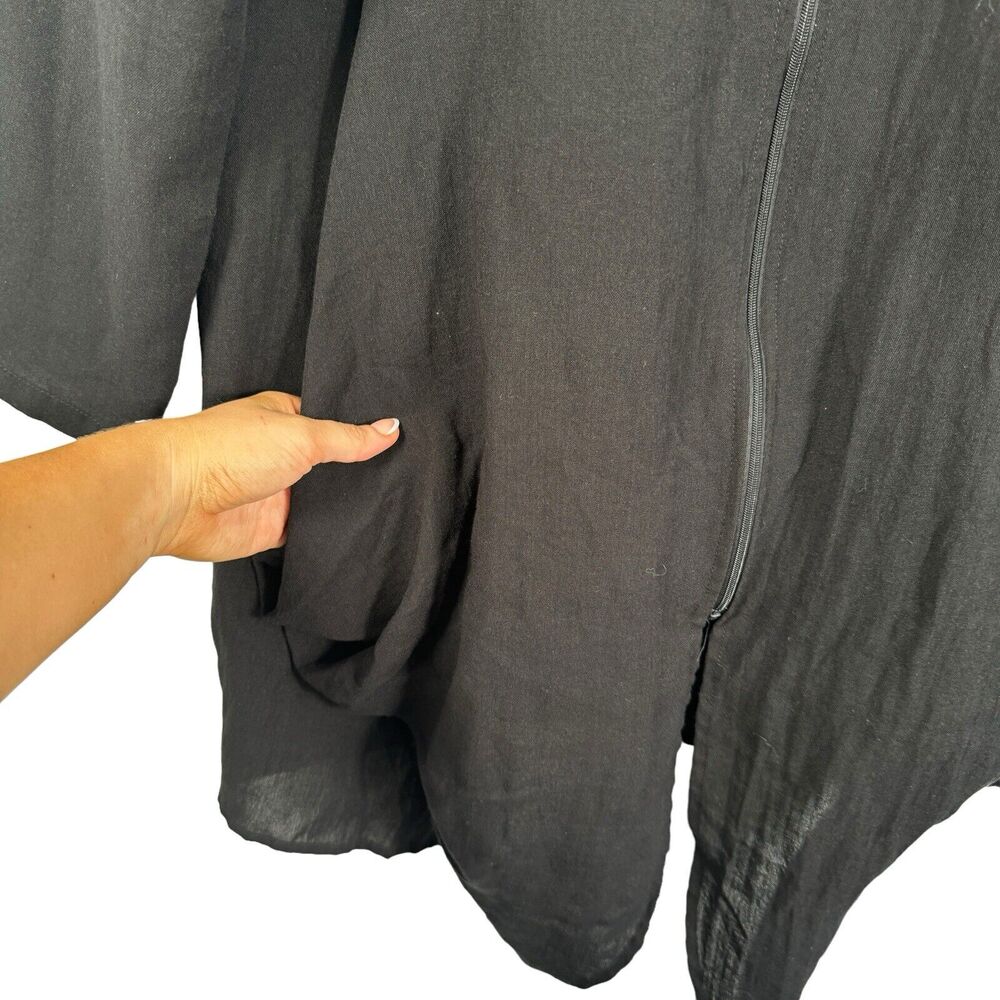 Fridaze Black 100% Linen Full Zip Top Lagenlook Coastal Lightweight Women Lrg - Picture 3 of 6